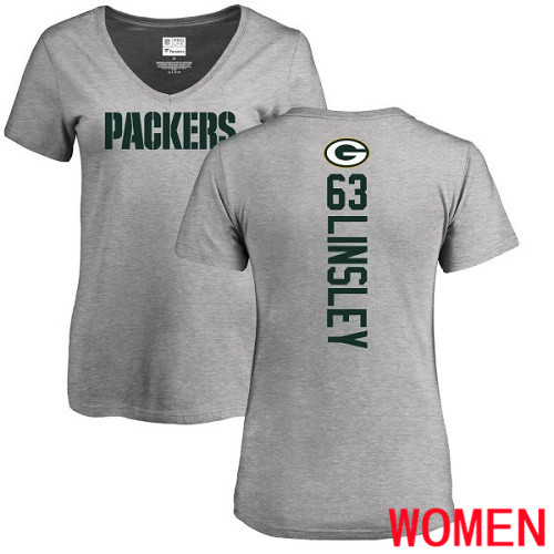 Green Bay Packers Ash Women #63 Linsley Corey Backer V-Neck Nike NFL T Shirt